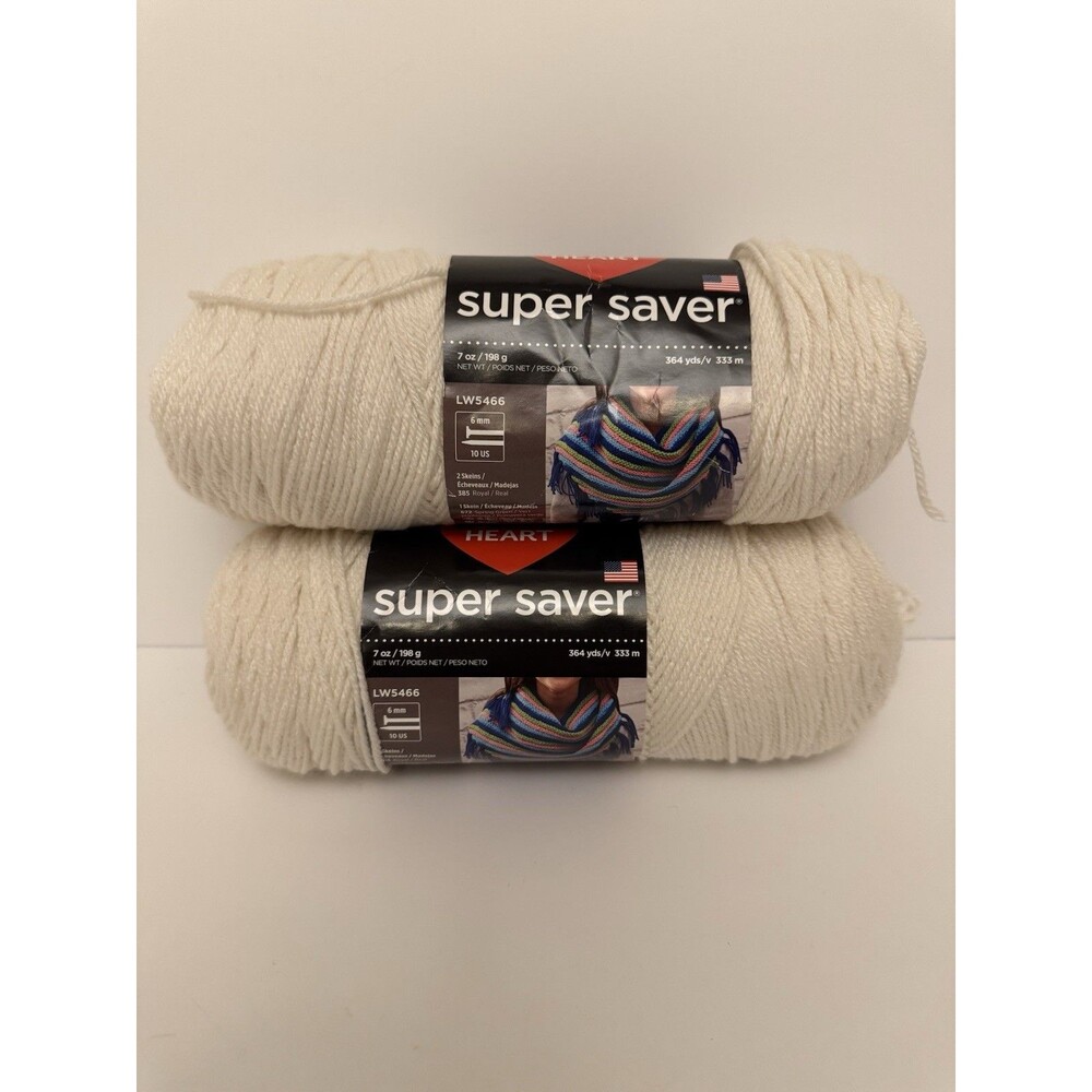 Lot of 2 Red Heart Super Saver Yarn Soft White Worsted 4 Medium 728yd